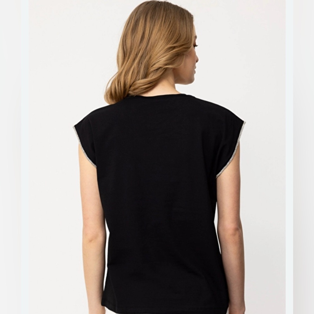 Marc New York Classic Black Tee With Rhinestone Details On The Sleeves
